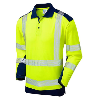 Leo Wringcliff ISO 20471 Class 2 Coolviz Plus Polo Shirt P15 - Yellow Navy - Customisable Polos