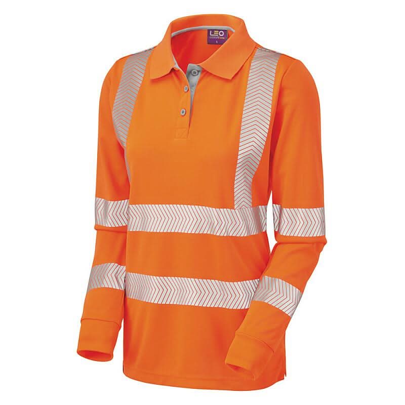 Leo Pollyfield ISO 20471 Class 2 Coolviz Ultra Womens Sleeved Polo Shirt PL08 - Orange - Customisable Polos