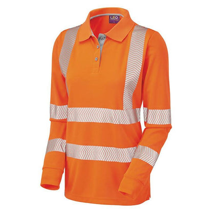 Leo Pollyfield ISO 20471 Class 2 Coolviz Ultra Womens Sleeved Polo Shirt PL08 - Orange - Customisable Polos