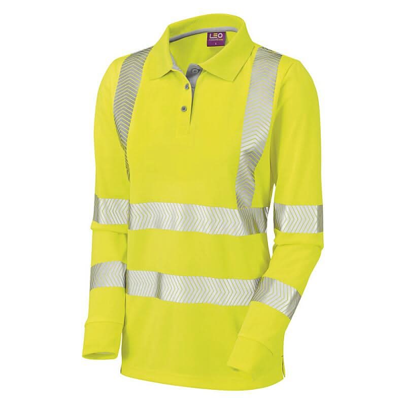Leo Pollyfield ISO 20471 Class 2 Coolviz Ultra Womens Sleeved Polo Shirt PL08 - Yellow - Customisable Polos