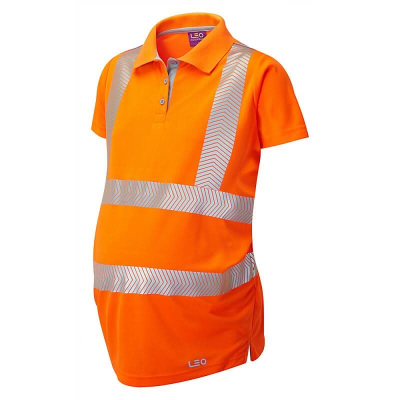 Leo Lovacott ISO 20471 Class 2 Coolviz Ultra Womens Maternity Polo Shirt PM03 - Orange - Customisable Polos