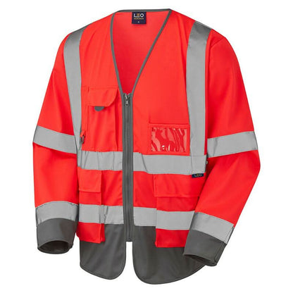 Leo Wrafton ISO 20471 Class 3 Sleeved Superior Waistcoat S12 - Red Grey - Customisable HV Vest