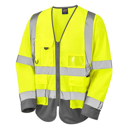 Leo Wrafton ISO 20471 Class 3 Sleeved Superior Waistcoat S12 - Yellow Grey - Customisable HV Vest