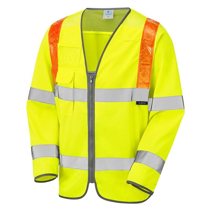 Leo Barbrook ISO 20471 Class 3 Orange Brace Sleeved Waistcoat S13 - Yellow - Customisable HV Vest