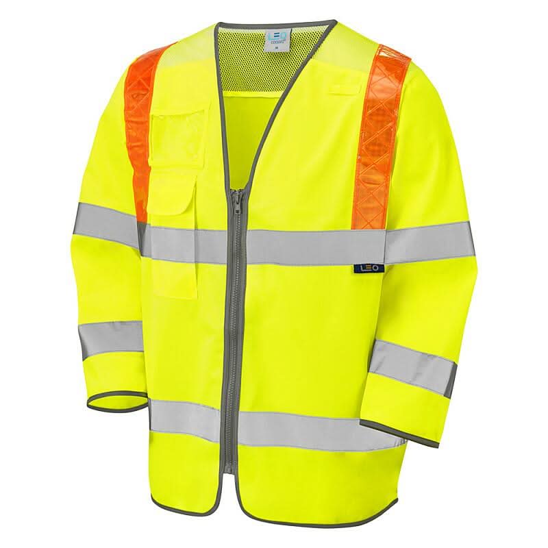 Leo Taddiport ISO 20471 Class 3 Orange Brace 34 Sleeve Waistcoat S14 - Yellow - Customisable HV Vest