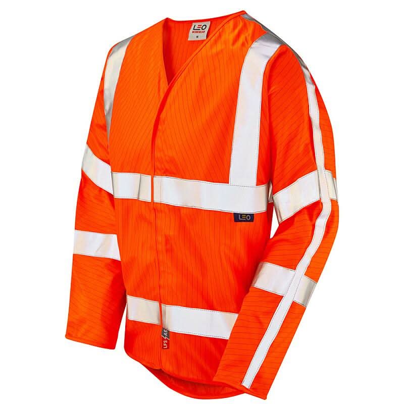 Leo Meshaw ISO 20471 Class 3 LFS Anti Static Sleeved Waistcoat S17 - Orange - Customisable HV Vest