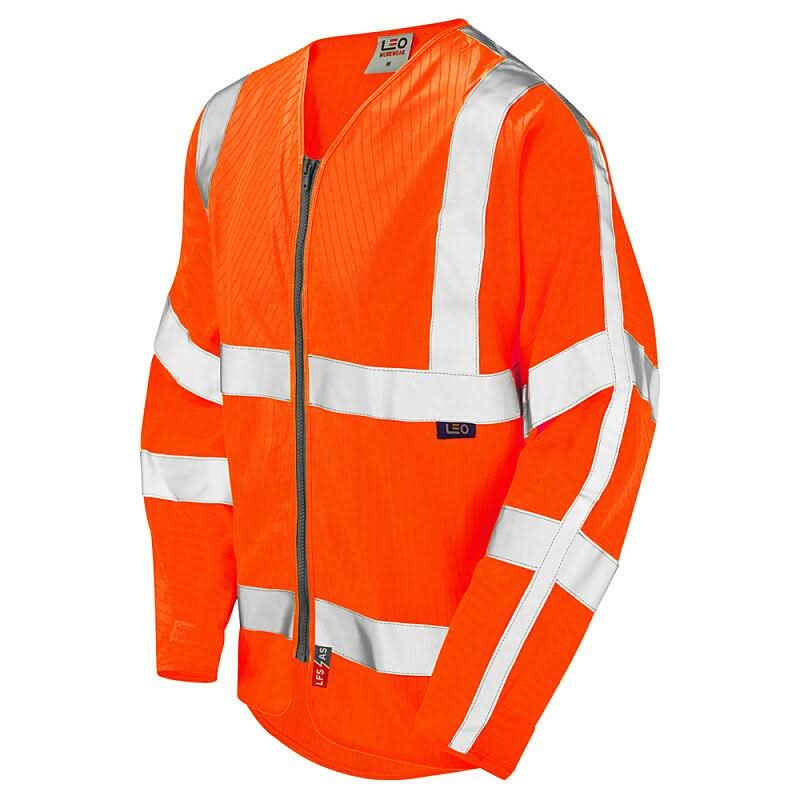 Leo Huish ISO 20471 Class 3 LFS Anti Static Sleeved Zip Waistcoat S25 - Orange - Customisable HV Vest