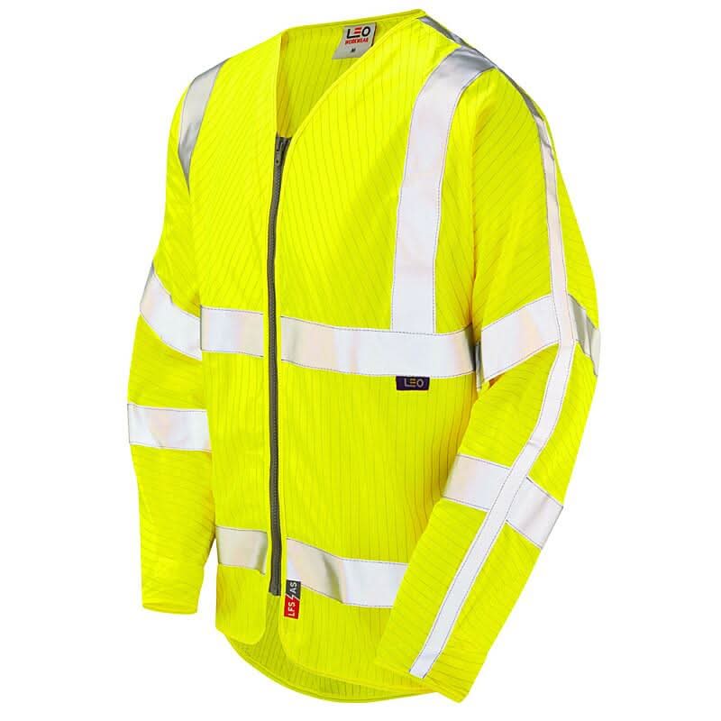Leo Huish ISO 20471 Class 3 LFS Anti Static Sleeved Zip Waistcoat S25 - Yellow - Customisable Hi-Vis Vest