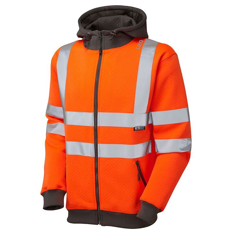 Leo Saunton ISO 20471 Class 3 Full Zip Hooded Sweatshirt SS02 - Orange - Customisable Sweatshirts