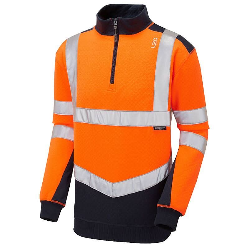 Leo Tapeley ISO 20471 Cl 2 EcoViz PC Dual Colour 14 Zip Sweatshirt SS08 - Orange Navy - Customisable Sweatshirts