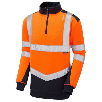 Leo Tapeley ISO 20471 Cl 2 EcoViz PC Dual Colour 14 Zip Sweatshirt SS08 - Orange Navy - Customisable Sweatshirts