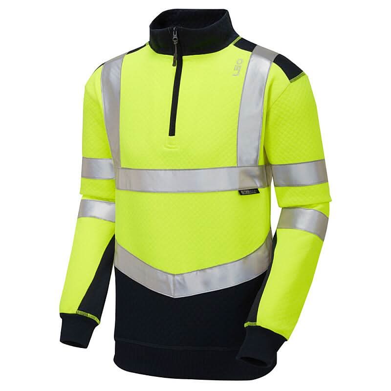 Leo Tapeley ISO 20471 Cl 2 EcoViz PC Dual Colour 14 Zip Sweatshirt SS08 - Yellow Navy - Customisable Sweatshirts