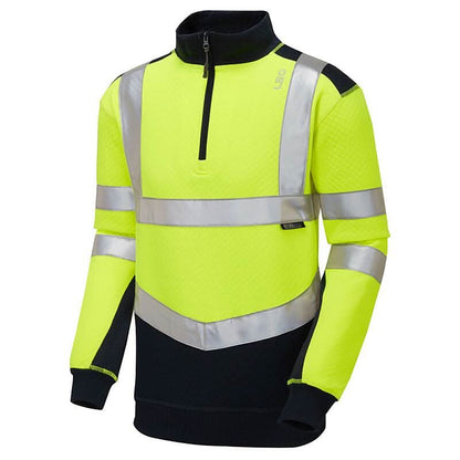 Leo Tapeley ISO 20471 Cl 2 EcoViz PC Dual Colour 14 Zip Sweatshirt SS08 - Yellow Navy - Customisable Sweatshirts