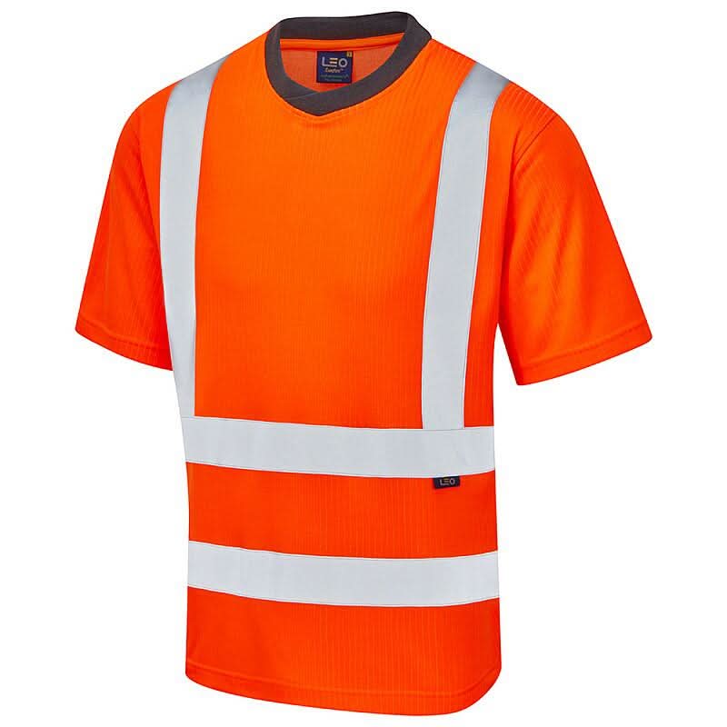 Leo Newport ISO 20471 Class 2 Comfort EcoVizPB T Shirt T01 - Orange - Customisable Hi-Vis T-Shirts