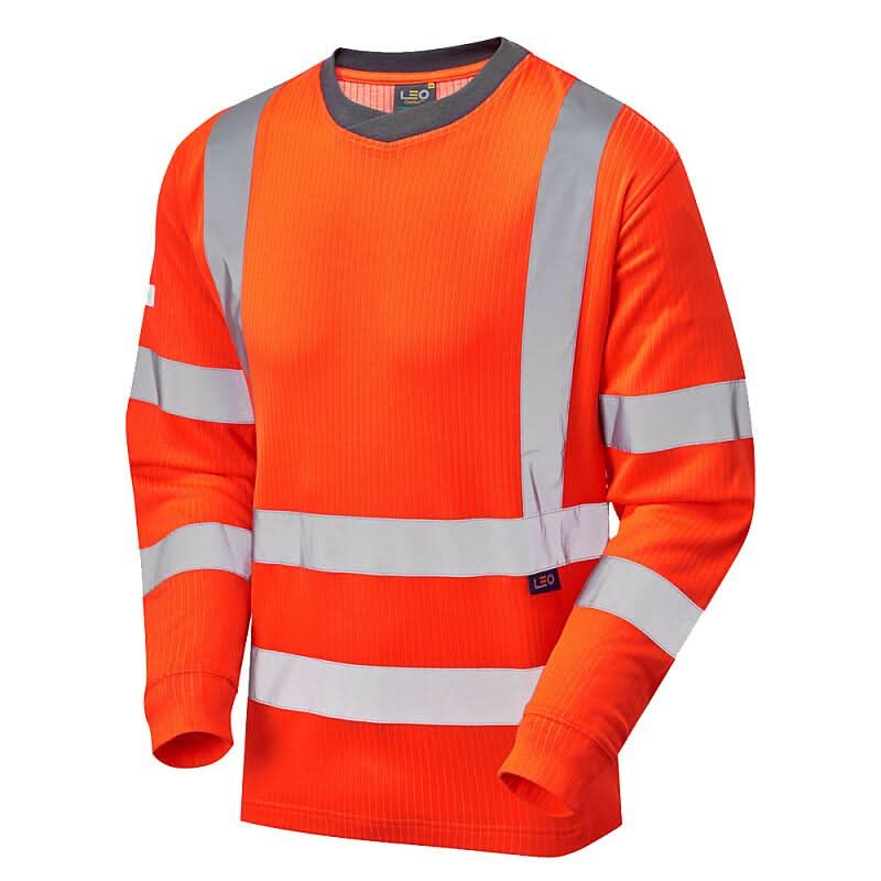Leo RIVERTON ISO 20471 Class 3 Comfort EcoViz PB Sleeved T Shirt T05 - Orange - Customisable Hi-Vis T-Shirts
