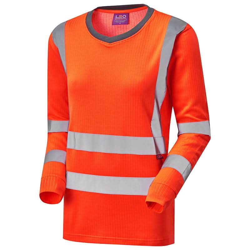 Leo LYDFORD ISO 20471 Cl 3 Comfort Womens Sleeved T Shirt TL05 - Orange - Customisable Hi-Vis T-Shirts