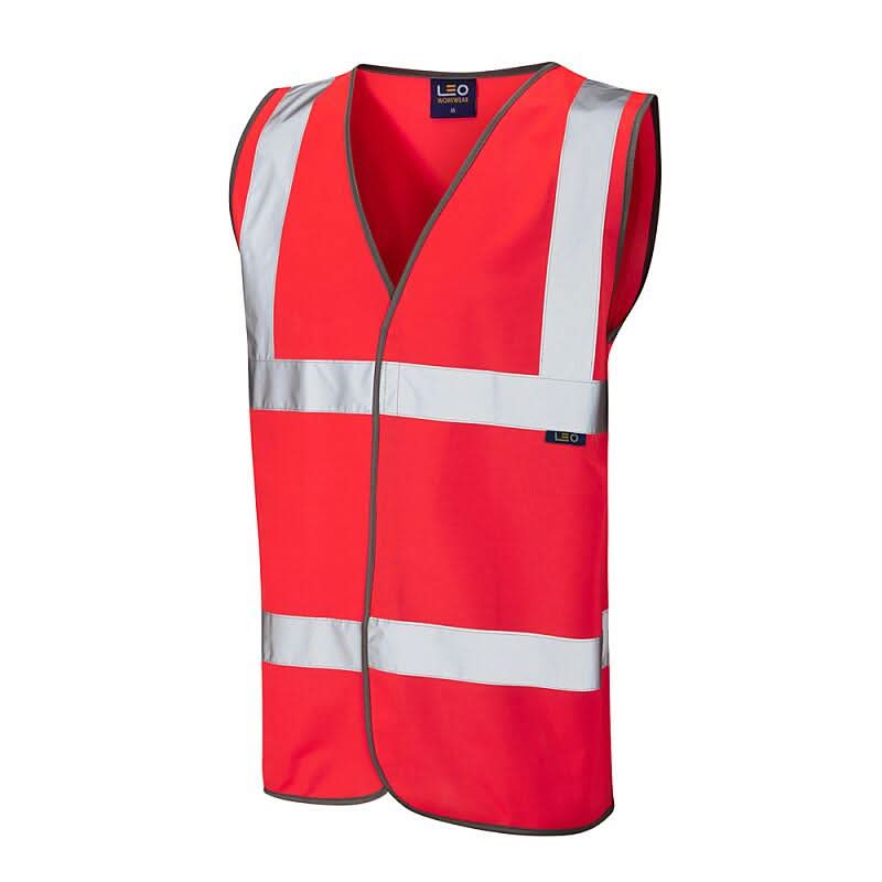 Leo Tarka ISO 20471 Class 2 Waistcoat High Vis W01 - Red - Customisable HV Vest