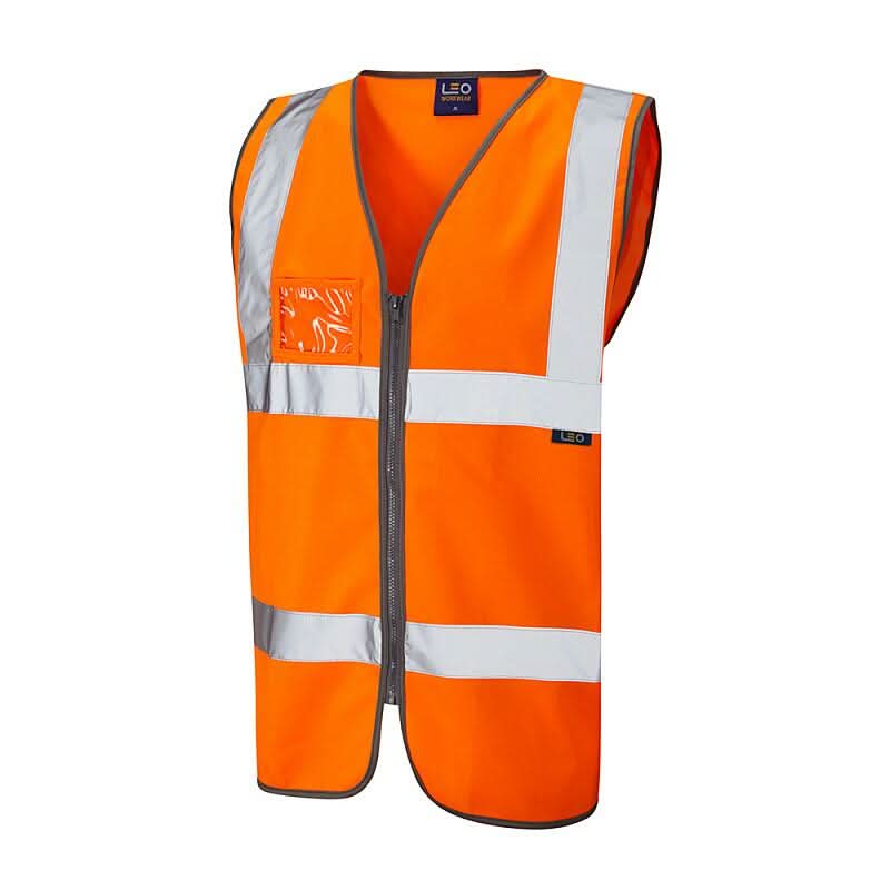 Leo Rumsam ISO 20471 Class 2 Waistcoat Zip Front ID Pocket W02 - Orange - Customisable HV Vest