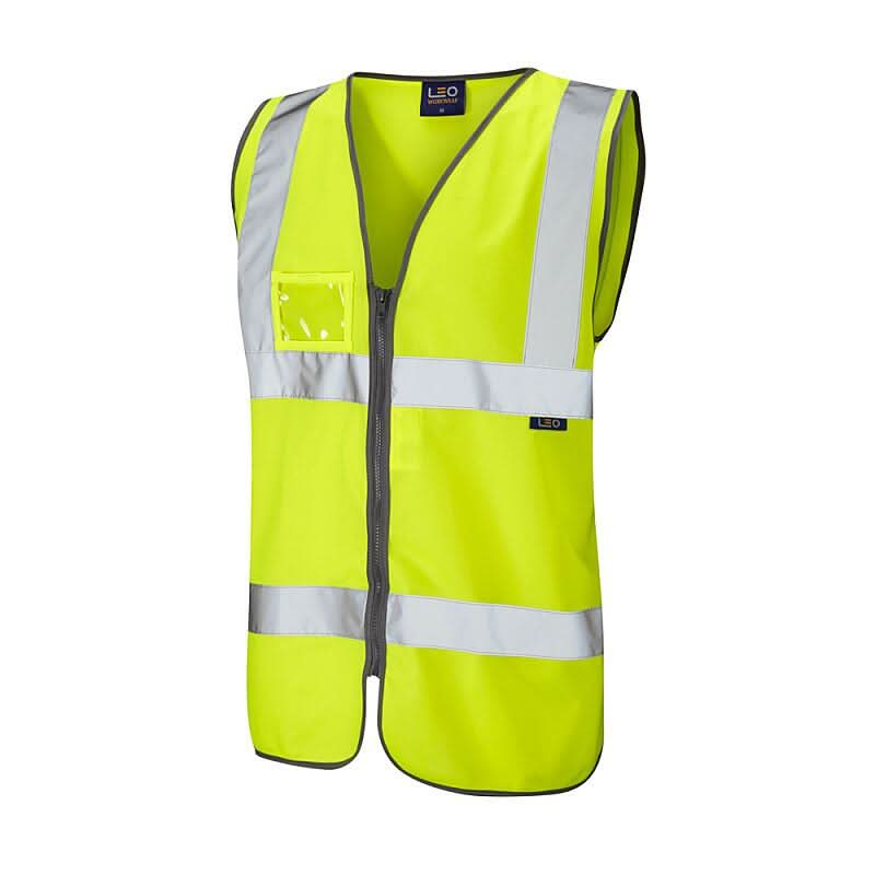Leo Rumsam ISO 20471 Class 2 Waistcoat Zip Front ID Pocket W02 - Yellow - Customisable HV Vest