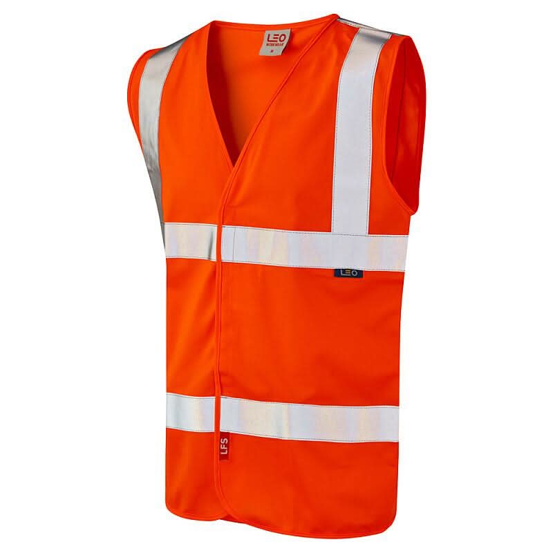 Leo Milford ISO 20471 Class 2 LFS Waistcoat W08 - Orange - Customisable HV Vest