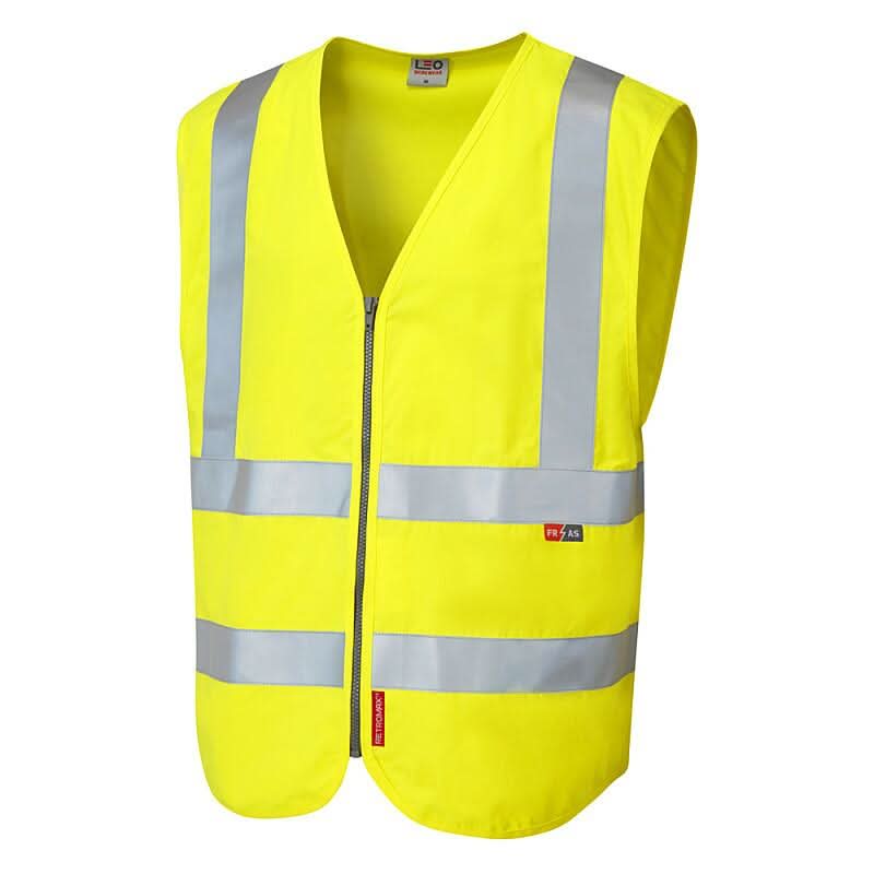 Leo Harracott ISO 20471 Class 2 FR Anti Static Waistcoat W10 - Yellow - Customisable Hi-Vis Vest