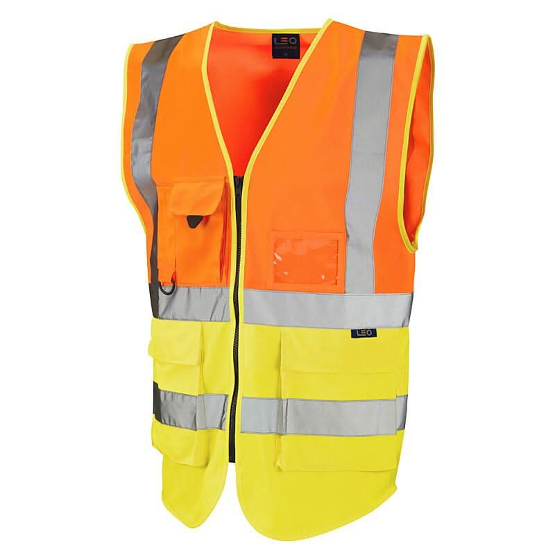 Leo Lynton ISO 20471 Class 2 Superior Waistcoat W11 - Orange Yellow - Customisable HV Vest