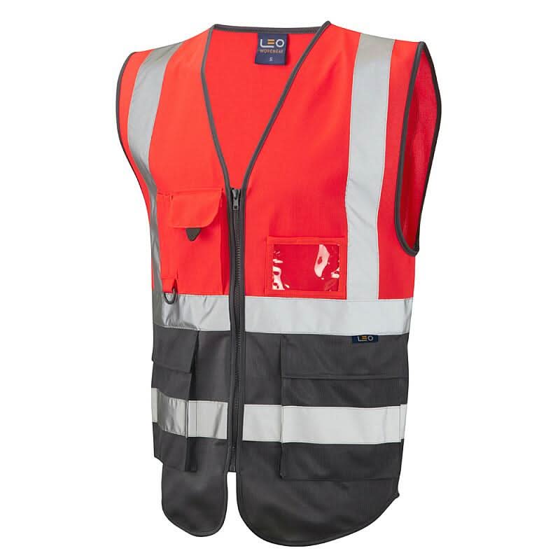 Leo Lynton ISO 20471 Class 1 Superior Waistcoat Hi Vis W11 - Red Grey - Customisable HV Vest