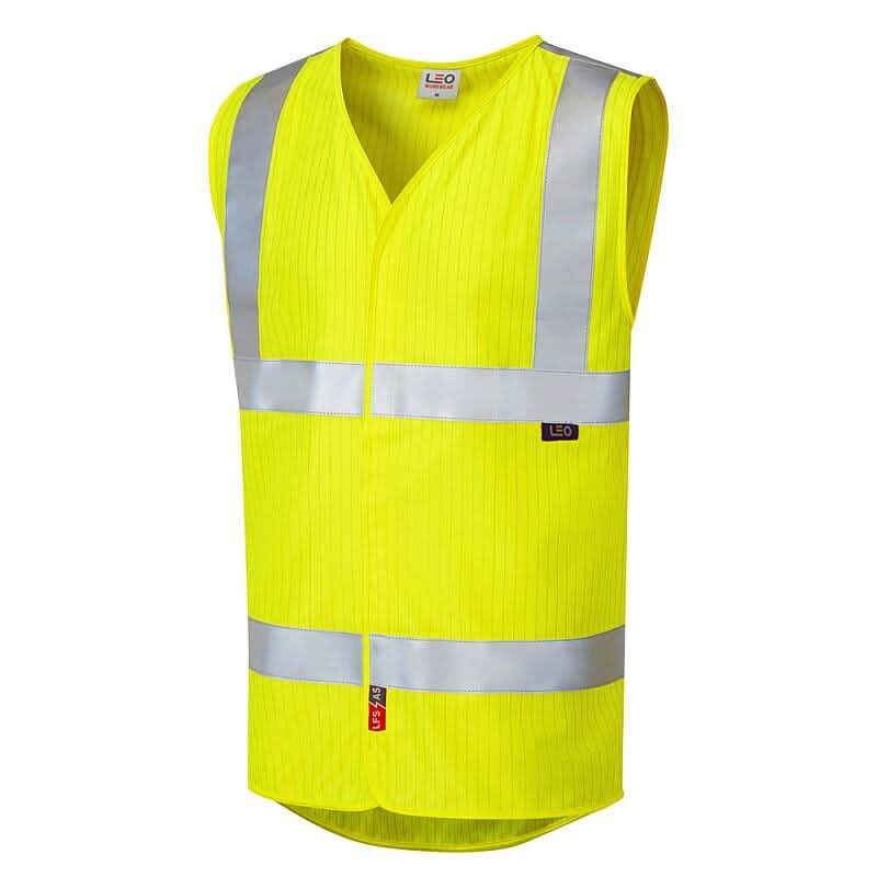 Leo Clifton ISO 20471 Class 2 LFS Anti Static Waistcoat W19 - Yellow - Customisable HV Vest