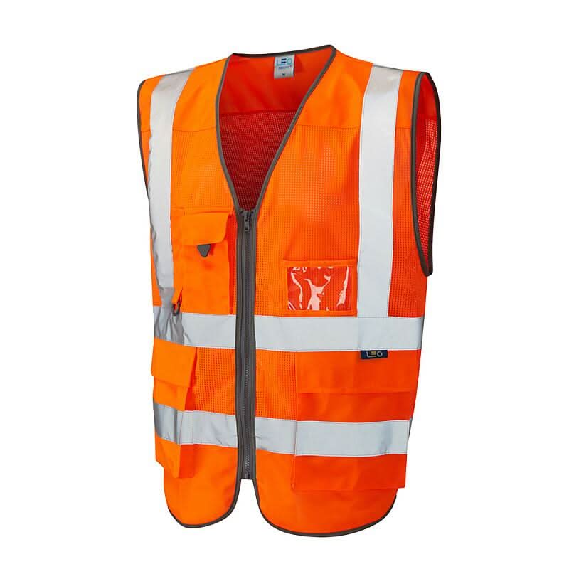 Leo Cobbaton ISO 20471 Class 2 Coolviz Superior Waistcoat W20 - Orange - Customisable Hi-Vis Vest
