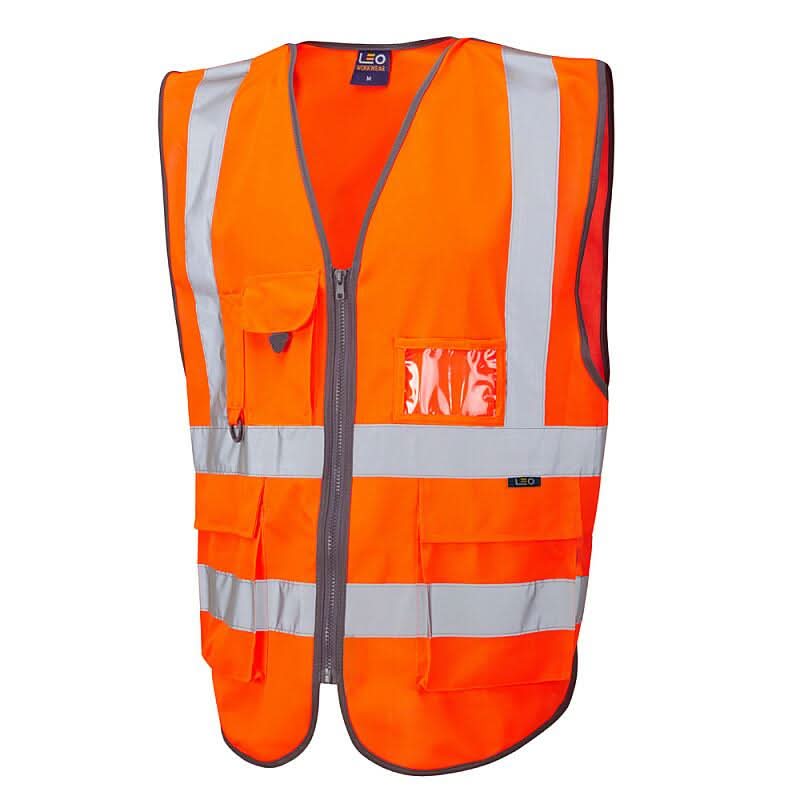 Leo Barnstaple ISO 20471 Class 2 Superior Railway Waistcoat W22 - Orange - Customisable HV Vest
