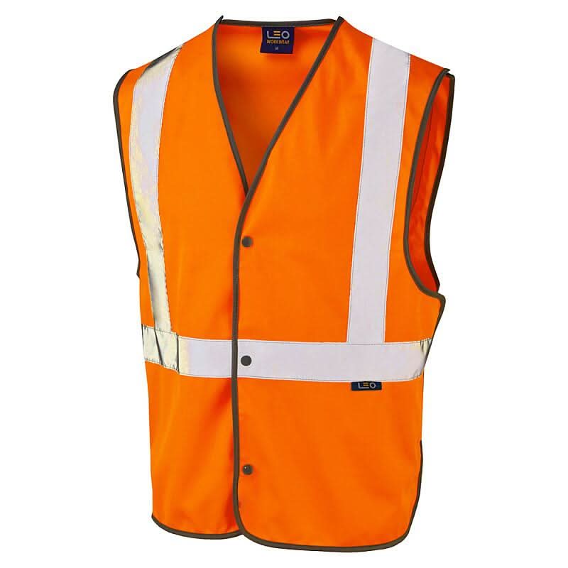 Leo Umberleigh ISO 20471 Class 2 Railway Stud Waistcoat W26 - Orange - Customisable HV Vest