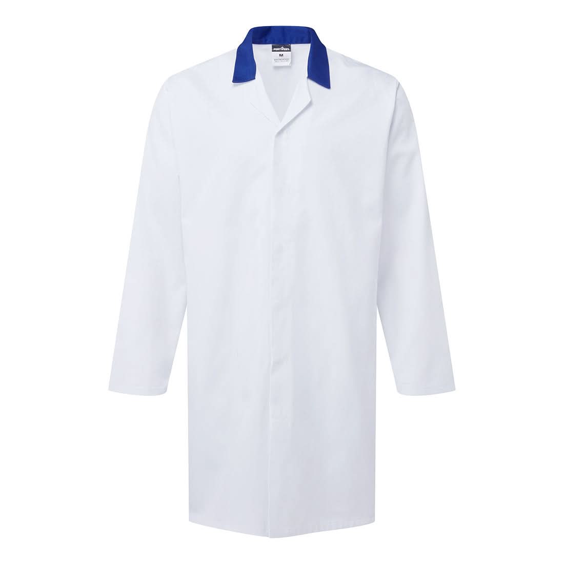 Portwest Food Industry No Pocket Coat 2210 - White Royal Blue - Customisable Jacket