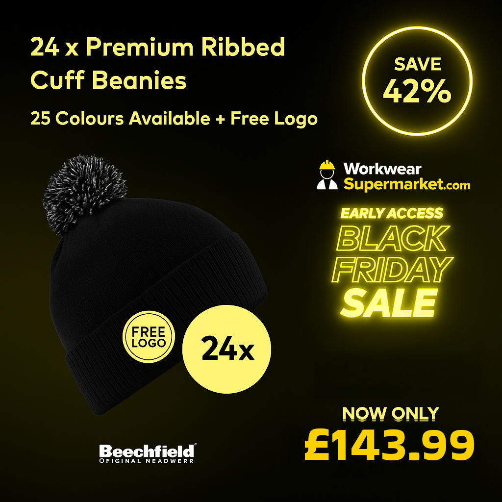 24 x Premium Ribbed Cuff Beanies + Free Stitched Logo - B450