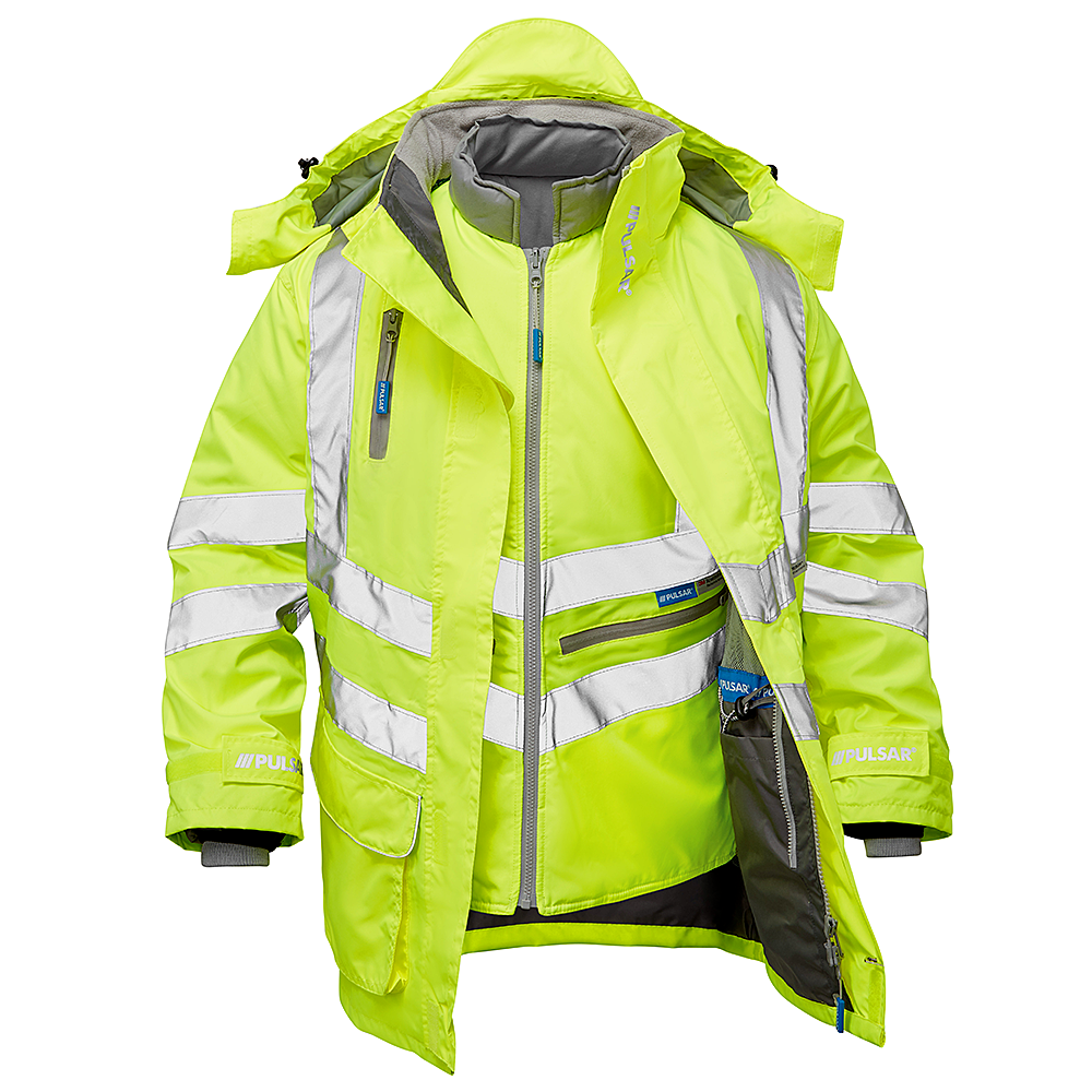 Pulsar Hi Vis Yellow 7 in 1 Storm Coat P487 - Yellow - Customisable Hi-Vis Rain Jackets