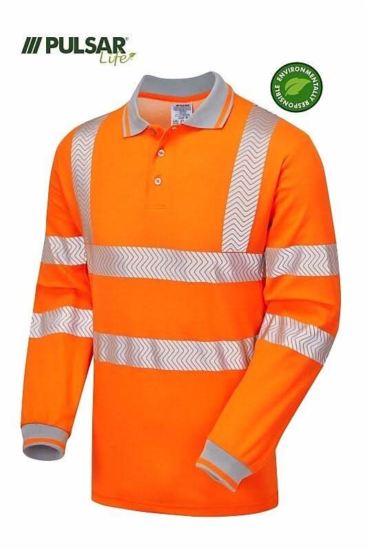 Pulsar LIFE GRS Mens Long Sleeve Polo Shirt Orange LFE904 - Orange - Customisable Polos