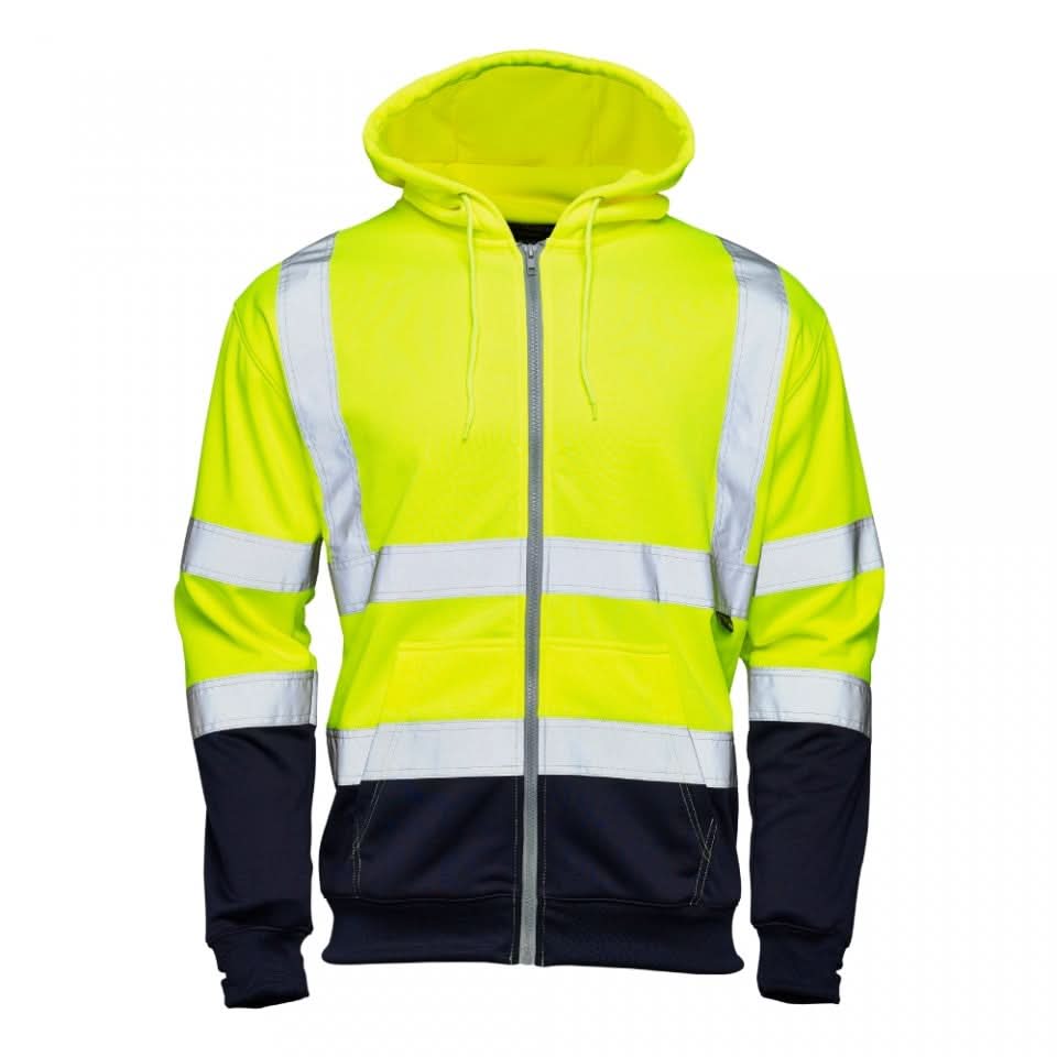 Supertouch - Supertouch Hi Vis Yellow 2 Tone Hooded Zipped Sweatshirt - 318XXY - Yellow Navy - Customisable Top