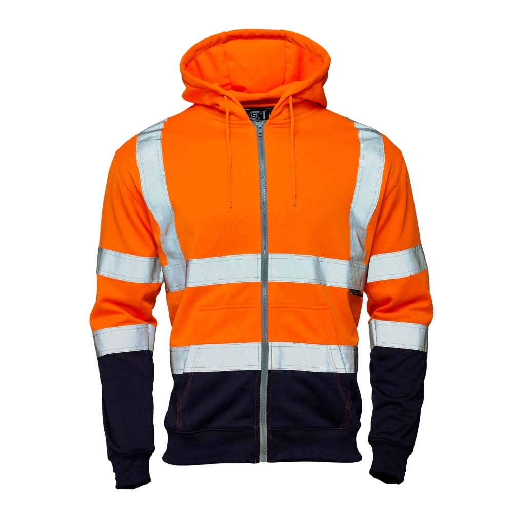 Supertouch - Supertouch Hi Vis Orange 2 Tone Hooded Zipped Sweatshirt - 318XX - Orange Navy - Customisable Top