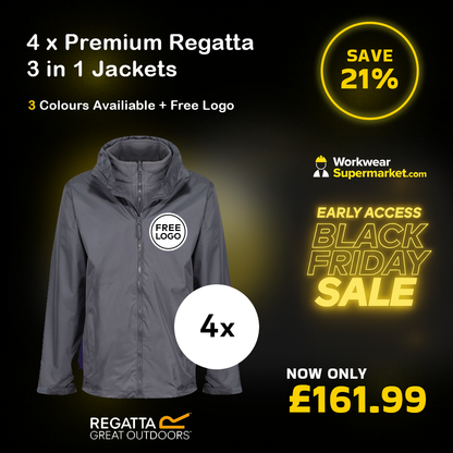4 x Regatta Waterproof 3 In 1 Jacket + Free logo - TRA150
