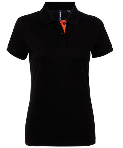Asquith &amp; Fox Womens contrast polo AQ022 - Black Orange - Customisable Polos