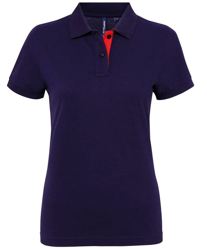 Asquith &amp; Fox Womens contrast polo AQ022 - Navy Red - Customisable Polos