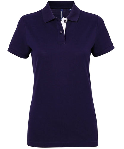 Asquith &amp; Fox Womens contrast polo AQ022 - Navy White - Customisable Polos