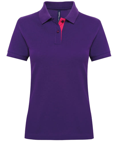 Asquith &amp; Fox Womens contrast polo AQ022 - Purple Pink - Customisable Polos