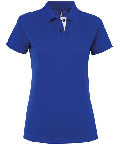 Asquith &amp; Fox Womens contrast polo AQ022 - Royal White - Customisable Polos