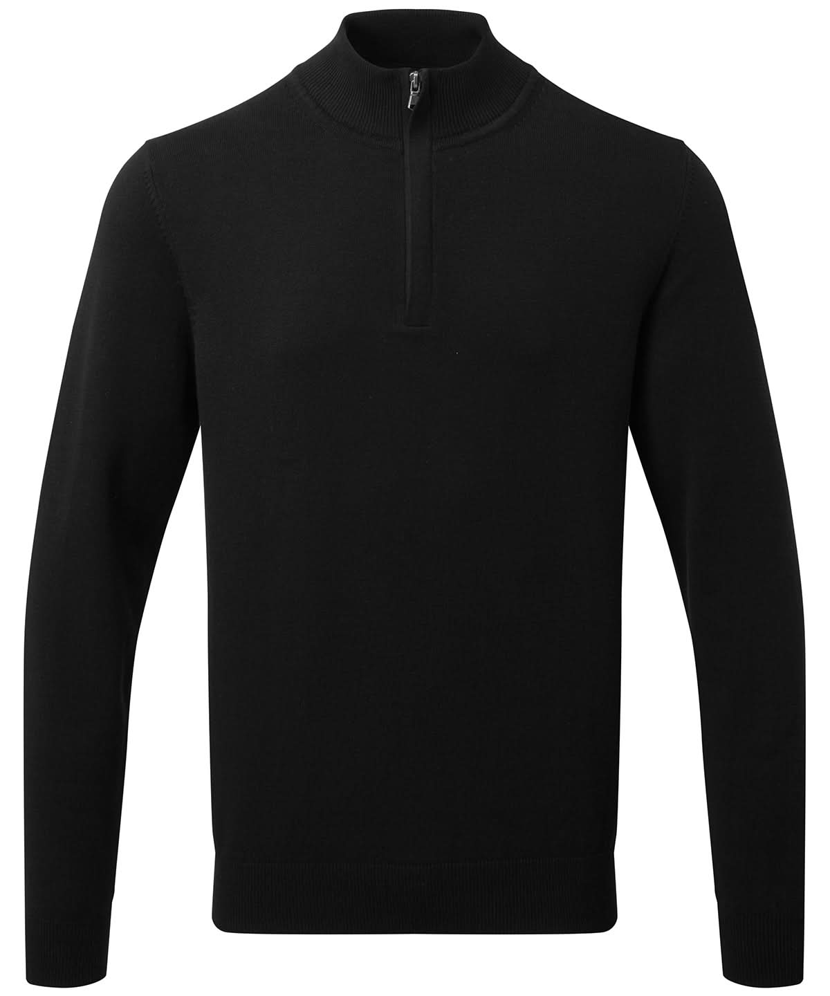Asquith &amp; Fox Mens cotton blend zip sweater AQ048 - Black - Customisable Knitted Jumpers