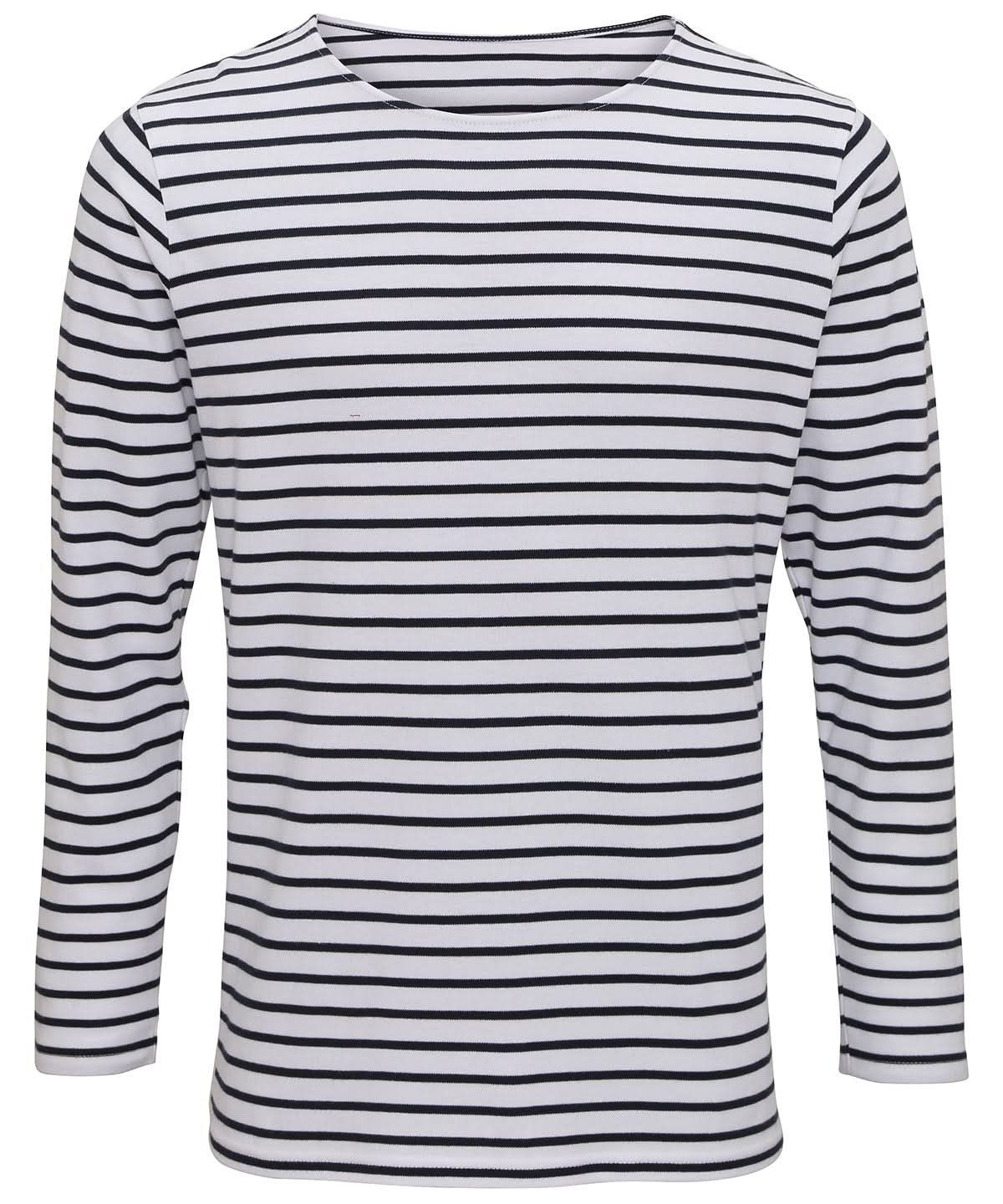 Asquith &amp; Fox Mens Marinire coastal long sleeve tee AQ070 - White Navy - Customisable T-Shirts