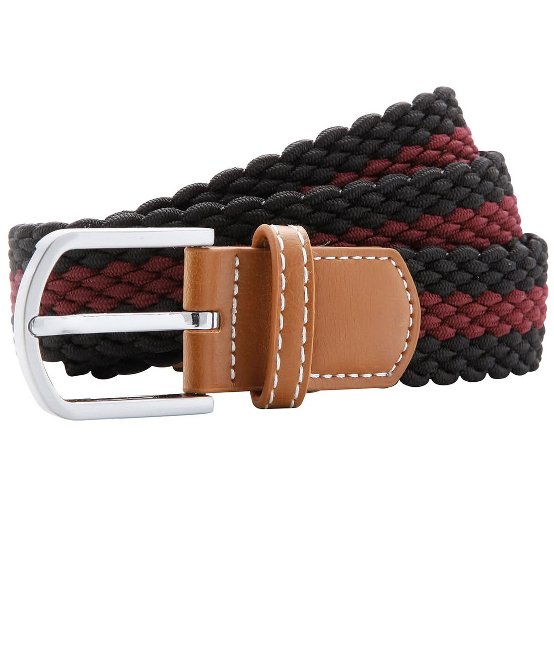 Asquith &amp; Fox Two colour stripe braid stretch belt AQ901 - Black Burgundy One size - Customisable Belts