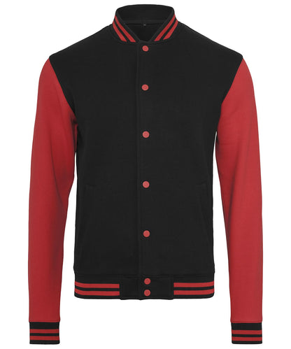 Build Your Brand BYB Sweat college jacket BY015 - Black Red - Customisable Jackets