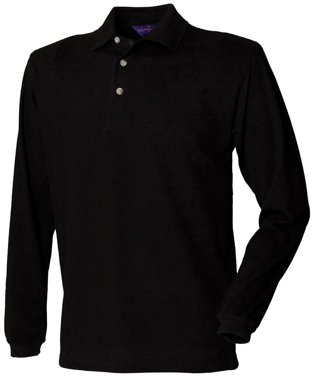 Henbury Long Sleeve Cotton Polo Shirt HB105 - Black - Customisable Polos