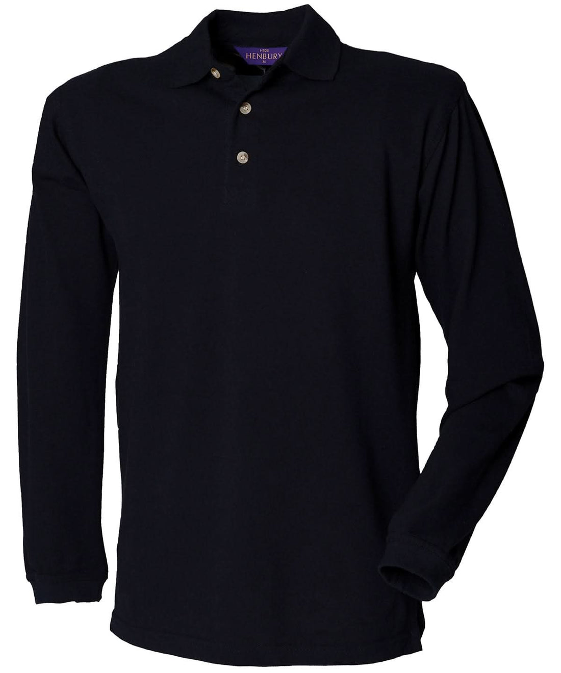 Henbury Long Sleeve Cotton Polo Shirt HB105 - Navy - Customisable Polos