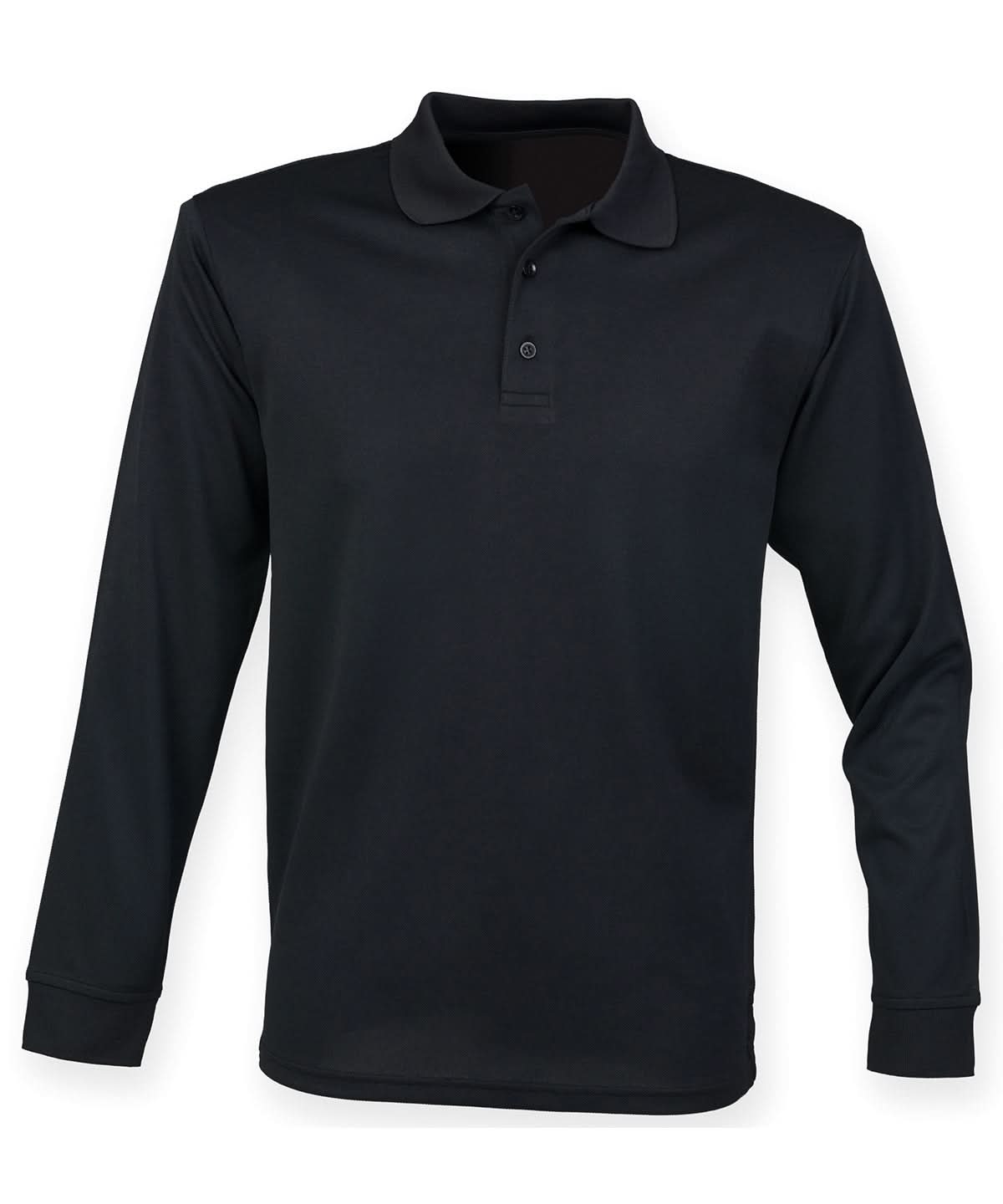 Henbury Long Sleeve Coolplus Polo Shirt HB478 - Black - Customisable Polos